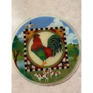 Peggy Karr Rooster Fused Glass Plate and Metal Wall Holder